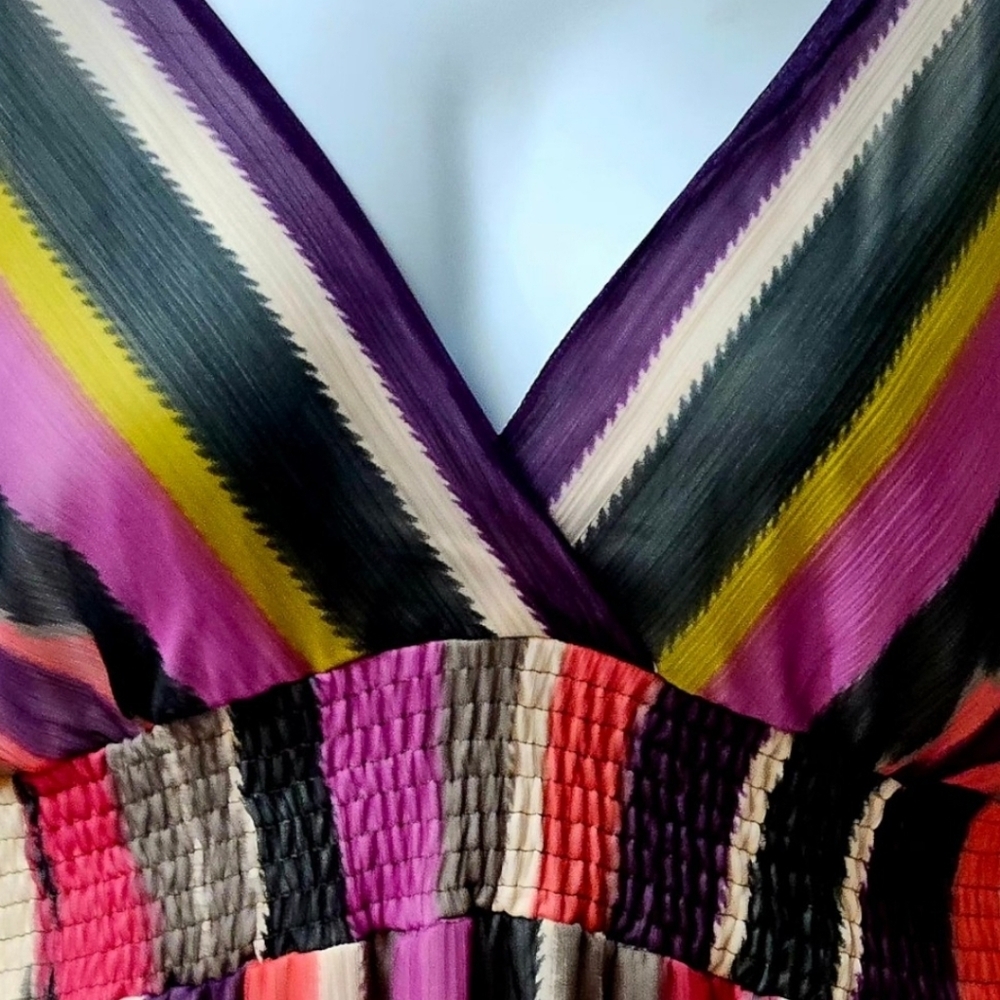 Chaundry KC XL Multicolor Sheer Stripe V-Neck Maxi - Picture 4 of 16